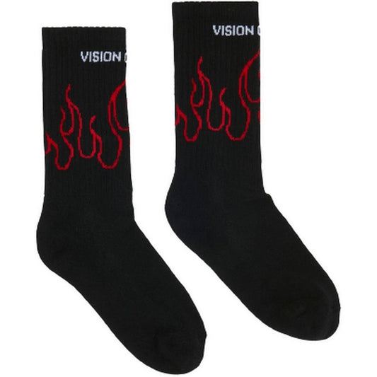 Calze Uomo Vision of Super - Black Socks With Red Contour Flames - Nero