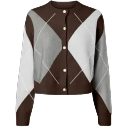 Cardigan Donna Pieces - Pcsally Ls Knit Check Cardigan Bc - Marrone