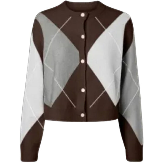 Cardigan Donna Pieces - Pcsally Ls Knit Check Cardigan Bc - Marrone