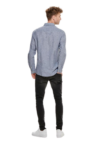 Męskie koszule codzienne Only & Sons – Onscaiden Life Ls Solidna lniana koszula Noos – niebieska