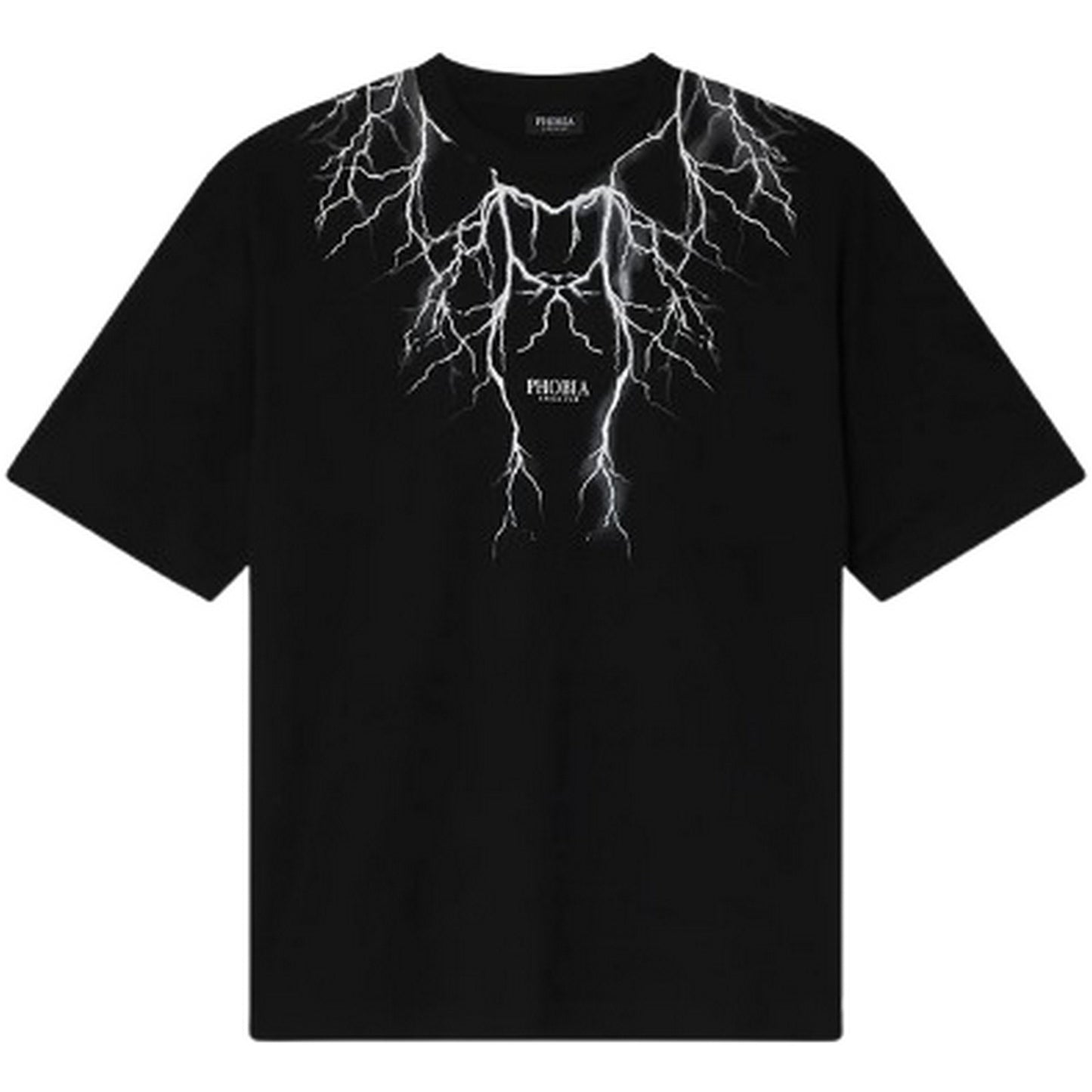 T-shirt Uomo Phobia - Black T-Shirt With Gray Lightning And Logo Print - Nero