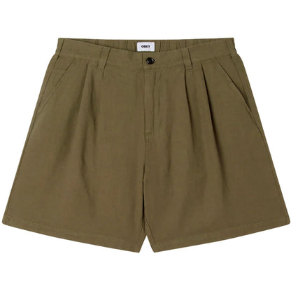 Pantaloncini Uomo Obey - Foster Pleated Linen Short - Verde