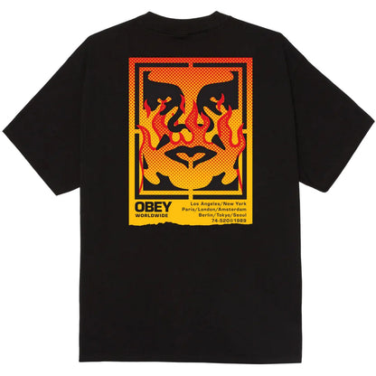 T-shirt Uomo Obey - Obey Icon Stencil Flame Tee - Nero