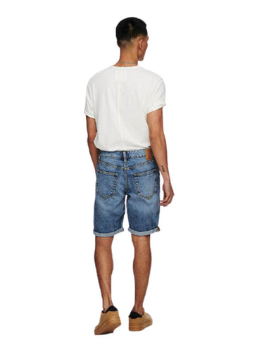 Pantalones cortos para hombre Only & Sons - Onsavi Life Loose Damage Shorts St8681 - Azul