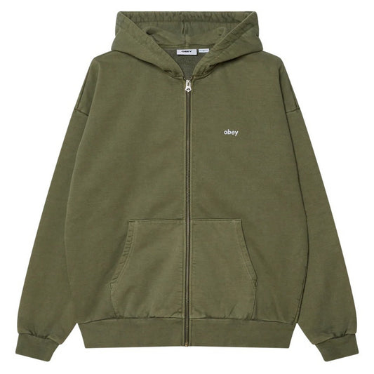 Felpe con cappuccio Uomo Obey - Lowercase Pigment Zip Hood Fleece - Verde