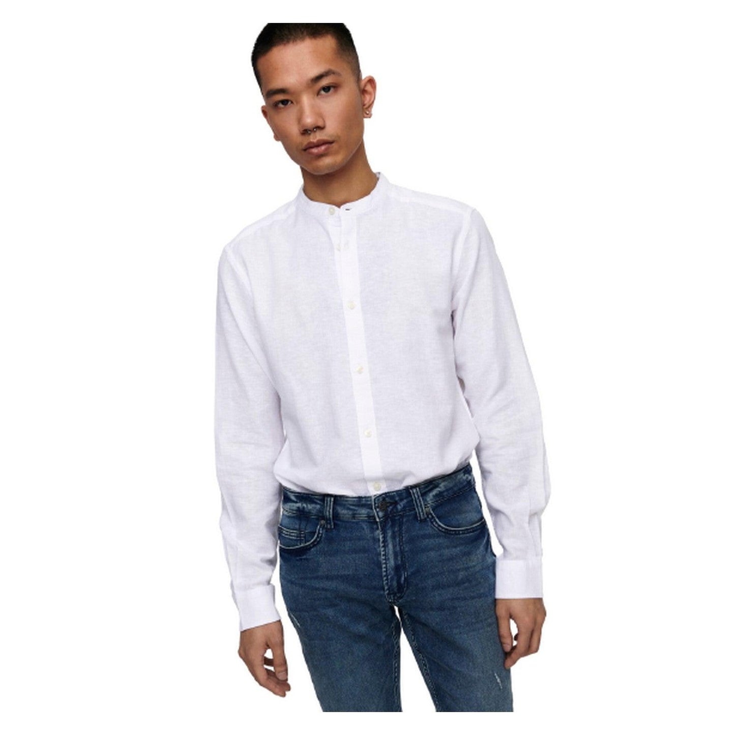 Camicie casual Uomo Only & Sons - Onscaiden Ls Solid Linen Mao Shirt Noos - Bianco