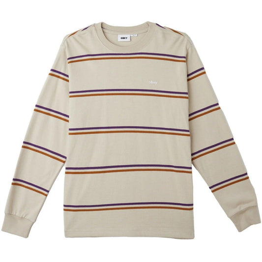 T-shirt Uomo Obey - Warren Stripe Ls - Grigio