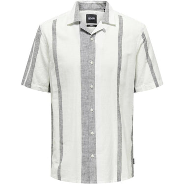 Camicie casual Uomo Only & Sons - Onscaiden Ss Stripe Linen Resort Noos - Bianco