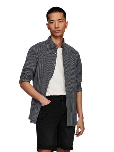 Camisas casual hombre Only & Sons - Onssteve Life Ls Seersucker Stripe Shirt - Azul