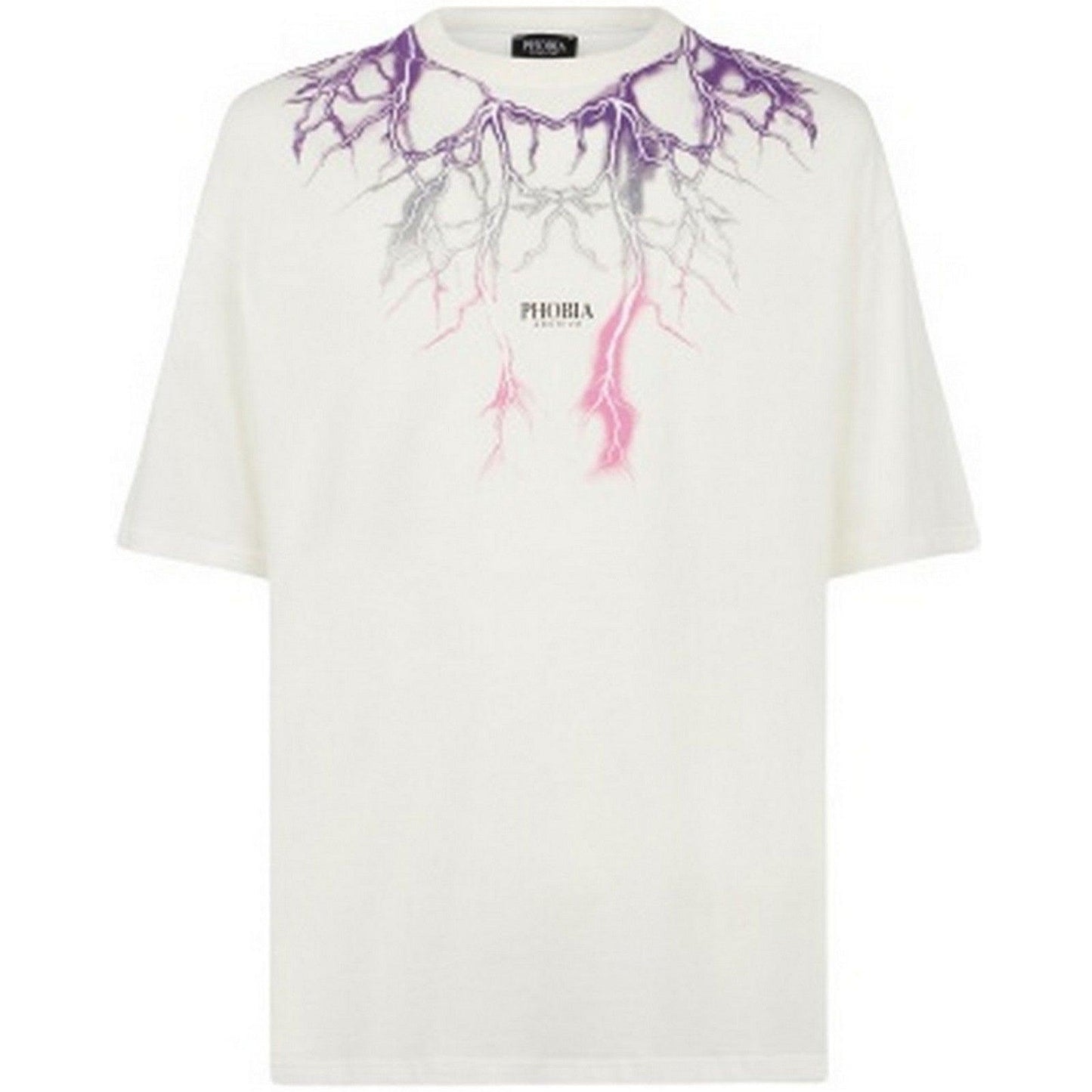 T-shirt Uomo Phobia - Off White T-Shirt With Purple Grey Fuxia Lightning - Bianco