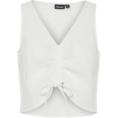 Canotte e top Donna Pieces - Pcsastina Sl Cropped Top Wvn Bc - Bianco