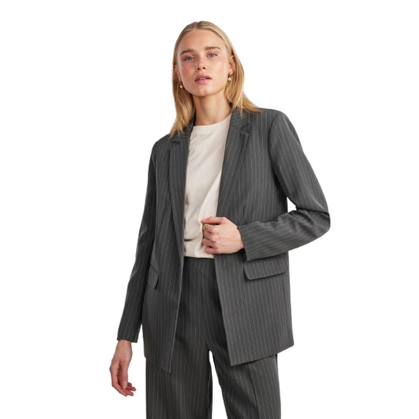 Giacche da abito e blazer Donna Pieces - Pcbossy Ls Loose Striped Blazer Noos - Grigio