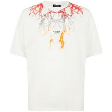 T-shirt Uomo Phobia - Off White T-Shirt With Red Grey Orange Lightning - Bianco