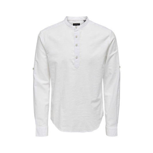 Camicie casual Uomo Only & Sons - Onscaiden Ls Half Placket Linen Shirt - Bianco