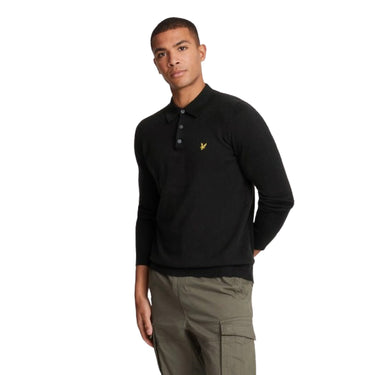 Lyle & Scott Langarmhemden für Herren – Baumwoll-Merino-Langarmstrick – Schwarz