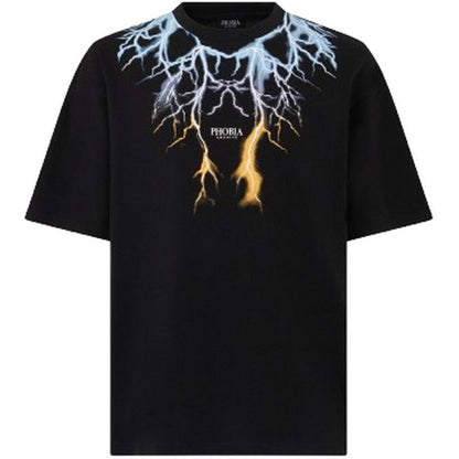 T-shirt Uomo Phobia - Black T-Shirt With Bicolor Lightning Print - Nero