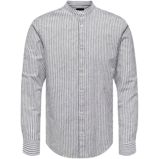 Camicie casual Uomo Only & Sons - Onscaiden Ls Mao Stripe Linen Shirt Noos - Blu