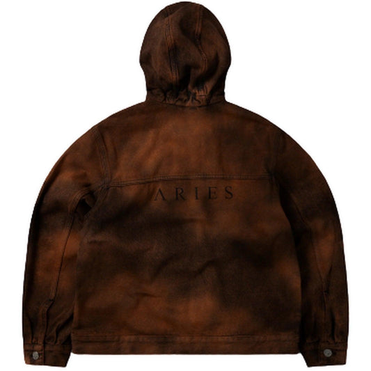 Aries Vestes pour hommes - Veste en jean à capuche surdimensionnée délavée à l'acide - Orange