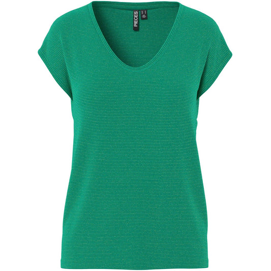 T-shirt Donna Pieces - Pcbillo Tee Lurex Stripes Noos - Verde