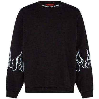 Felpe senza cappuccio Uomo Vision of Super - Black Crewneck With White Embroidered Flames - Nero