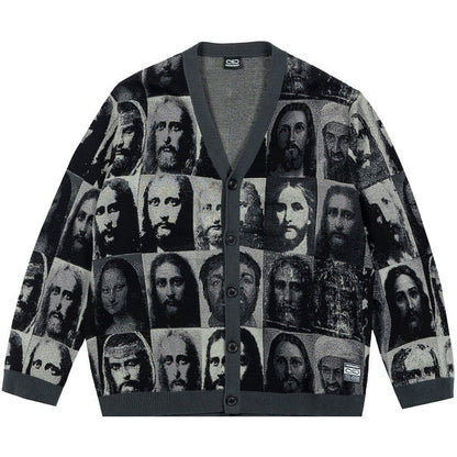 Cardigan Uomo Propaganda - Jacquard Cardigan Relaxed Fit Mugshot Jeez - Multicolore
