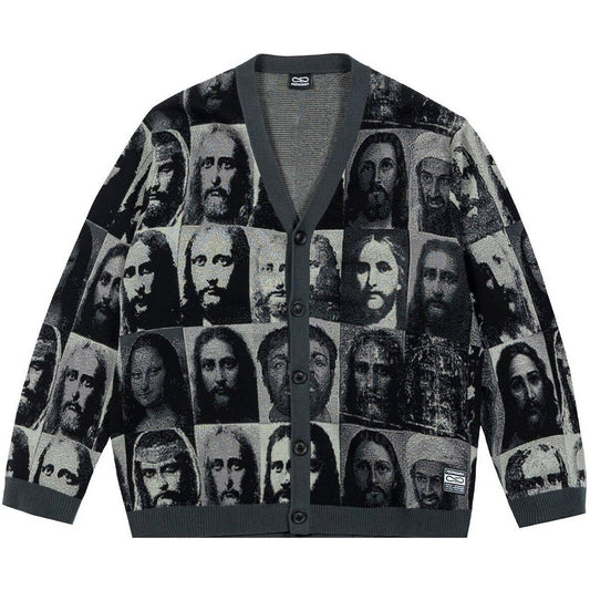 Cardigan Uomo Propaganda - Jacquard Cardigan Relaxed Fit Mugshot Jeez - Multicolore