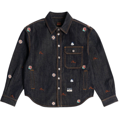 Kurtki męskie Evisu - Ht, Ao Haftowana kurtka dżinsowa - niebieska