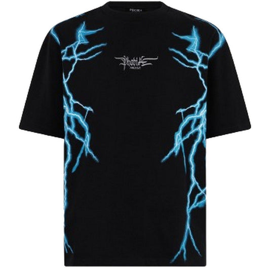 T-shirt Uomo Phobia - Black T-Shirt With Lateral Light Blue Lightning Pr - Nero