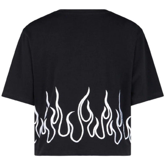 T-shirt Donna Vision of Super - Black T-Shirt With White Embroidered Flames - Nero