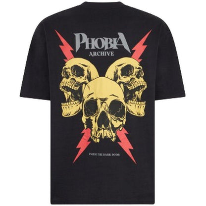 T-shirt Uomo Phobia - Black T-Shirt With Red "Screaming Skulls" Print - Nero