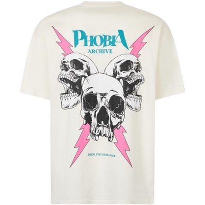 T-shirt Uomo Phobia - White T-Shirt With Pink "Screaming Skulls" Print - Bianco