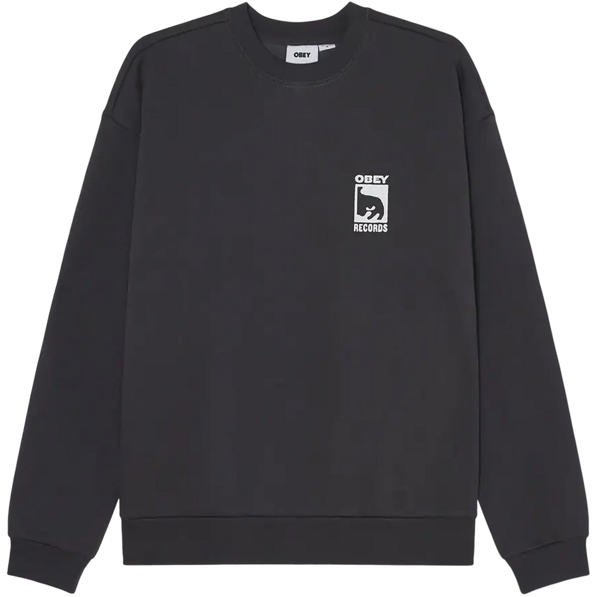 Maglie a manica lunga Uomo Obey - Obey Records Extra Heavy Crew Fleece - Nero