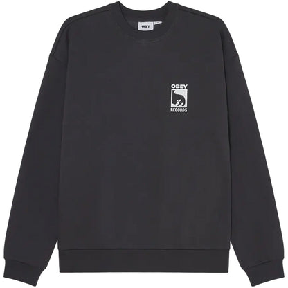 Maglie a manica lunga Uomo Obey - Obey Records Extra Heavy Crew Fleece - Nero
