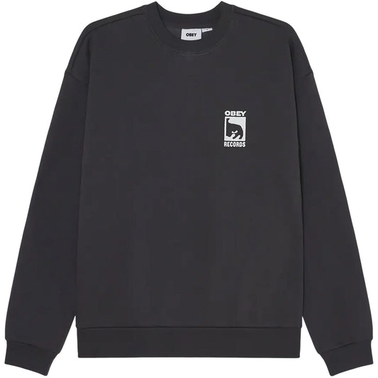 Maglie a manica lunga Uomo Obey - Obey Records Extra Heavy Crew Fleece - Nero