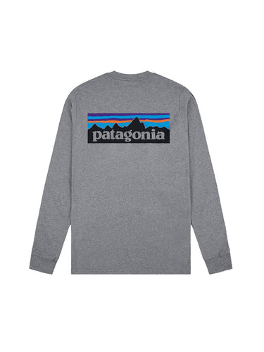 Koszule męskie z długim rękawem Patagonia – M's L/S P6 Logo ResponsibiliTee – Szare