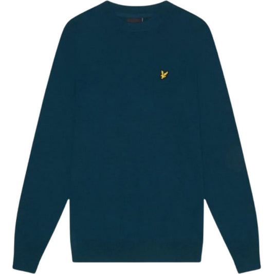 Męskie bluzy z kapturem Lyle & Scott – Sweter z okrągłym dekoltem z bawełny Merino – Niebieski