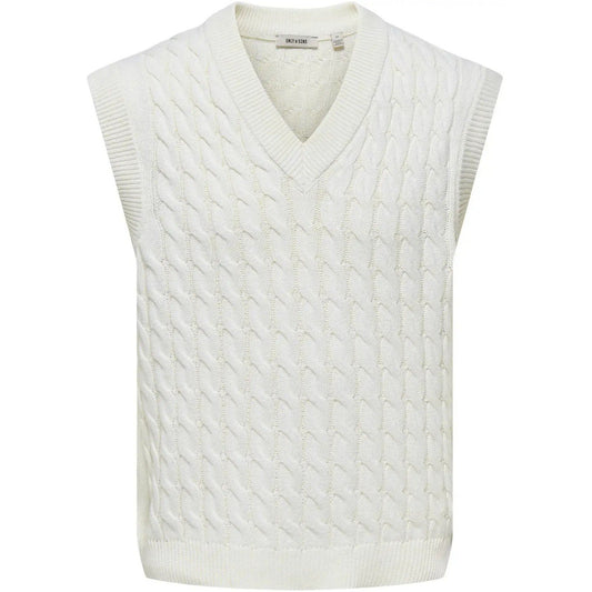 Gilet Uomo Only & Sons - Onskicker Life Rlx 3 Cable Vest Knit - Bianco