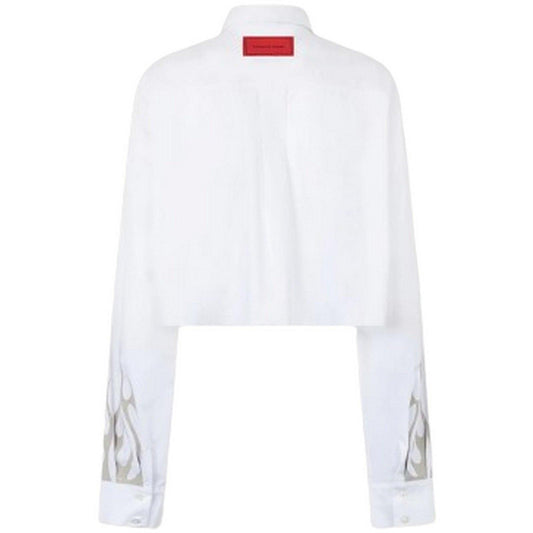 Camicie Donna Vision of Super - White Crop Shirt With Printed Tribal Flames, Gotic - Bianco