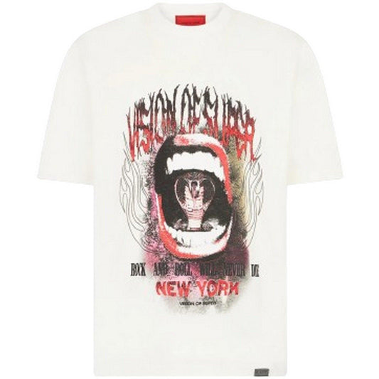 T-shirt Uomo Vision of Super - White T-Shirt With "Cobra Mouth" Print - Bianco