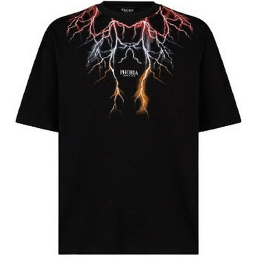 T-shirt Uomo Phobia - Black T-Shirt With Red Grey Orange Lightning - Nero