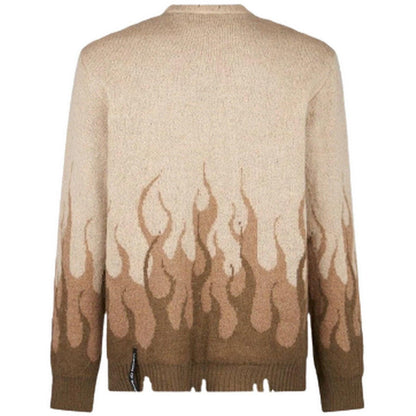 Maglioni Uomo Vision of Super - Beige Jumper With Jacquard Flames - Beige