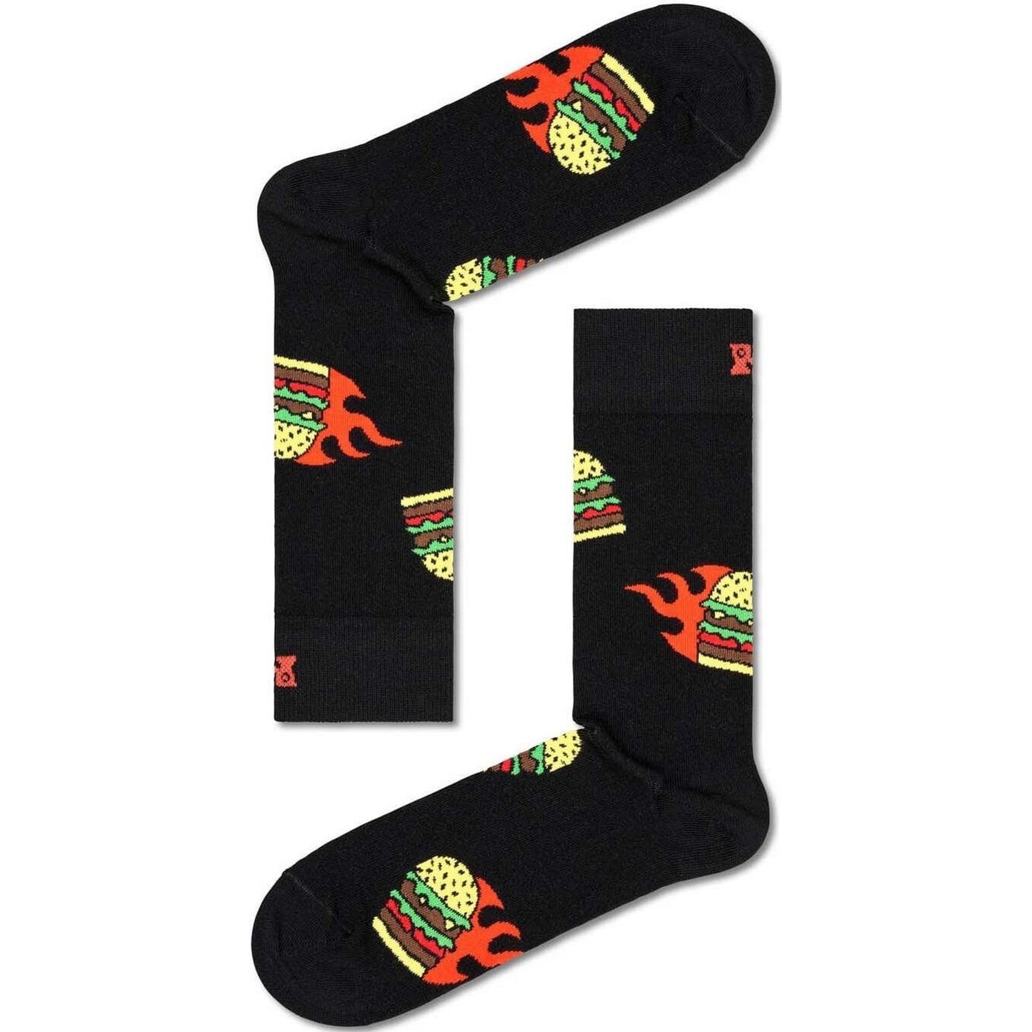 Calze Unisex Happy Socks - Flaming Burger Sock - Nero