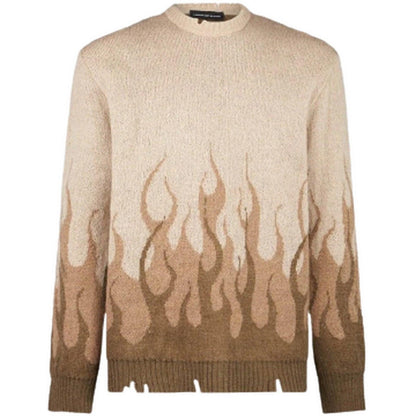 Maglioni Uomo Vision of Super - Beige Jumper With Jacquard Flames - Beige