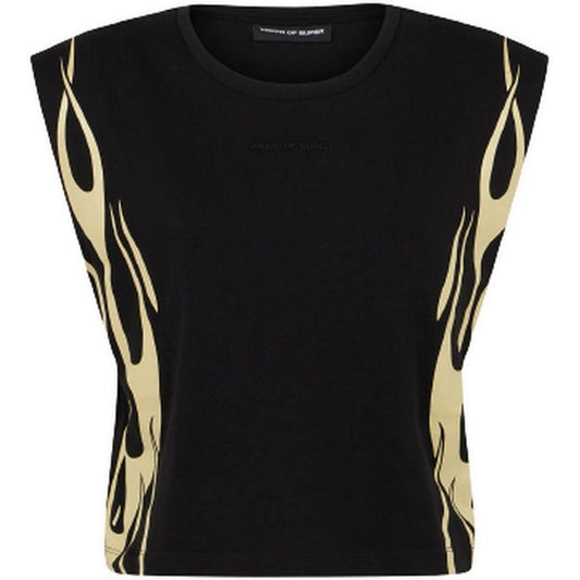 T-shirt Donna Vision of Super - Black Sleeveless Tshirt With Off White Flames - Nero