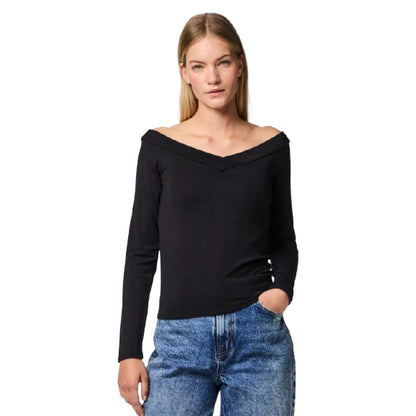 Maglie a manica lunga Donna Pieces - Pcmaliva Ls Offs V-Neck Top Jrs Noos Bc - Nero