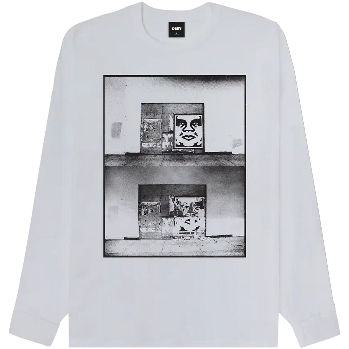Maglie a manica lunga Uomo Obey - Obey Destroyed Icon Photo Tee Ls - Bianco