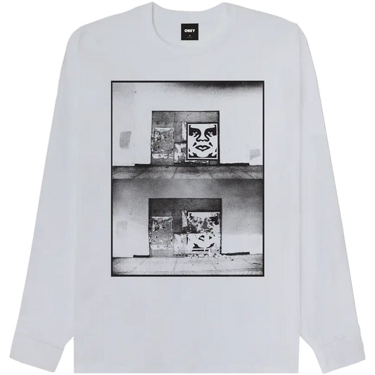 Maglie a manica lunga Uomo Obey - Obey Destroyed Icon Photo Tee Ls - Bianco