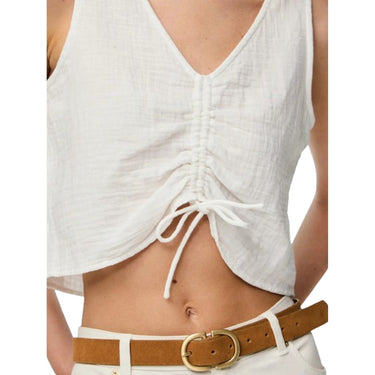 Canotte e top Donna Pieces - Pcsastina Sl Cropped Top Wvn Bc - Bianco