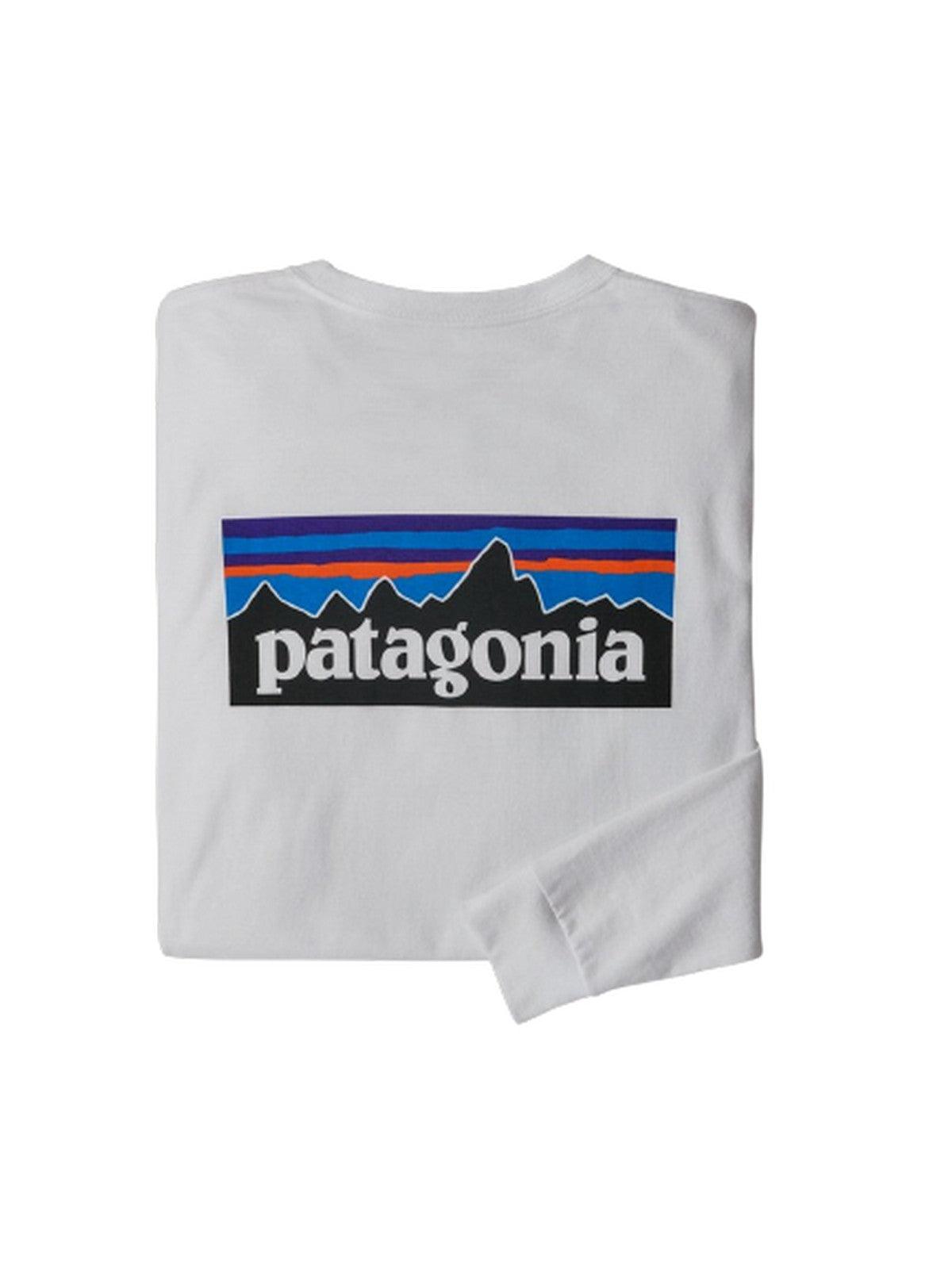 Maglie a manica lunga Uomo Patagonia - M's L/S P6 Logo ResponsibiliTee - Bianco