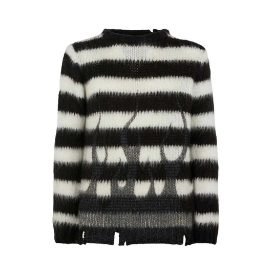 Maglioni Unisex Vision of Super - White Strpes Jumper With Black Flames - Bianco